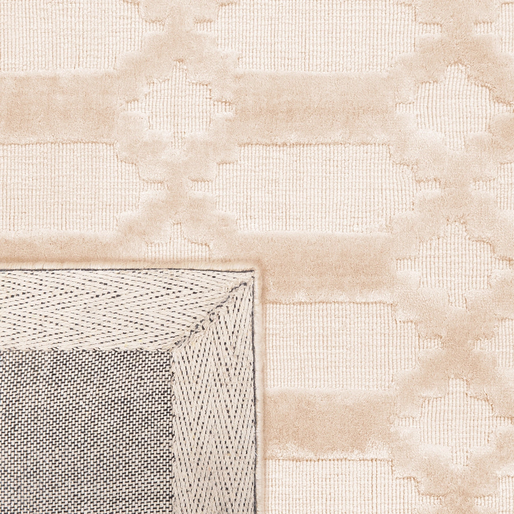 Tappeto Beige Viscosa 140 x 200 cm Motivo Geometrico Tessuto a Mano Flatweave