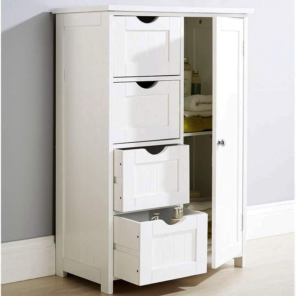 Mobile Bagno 4 Cassetti + Anta Mobiletto Cassettiera Legno MDF Bianco 55x81cm