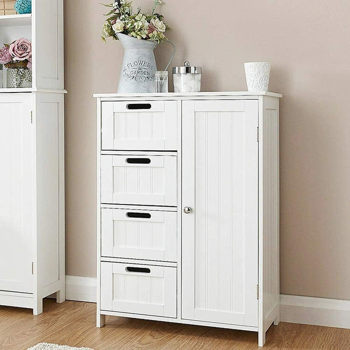 Mobile Bagno 4 Cassetti + Anta Mobiletto Cassettiera Legno MDF Bianco 55x81cm