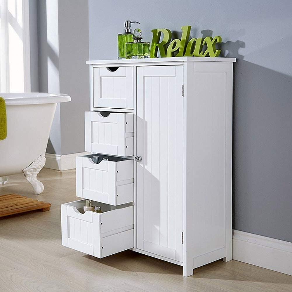 Mobile Bagno 4 Cassetti + Anta Mobiletto Cassettiera Legno MDF Bianco 55x81cm
