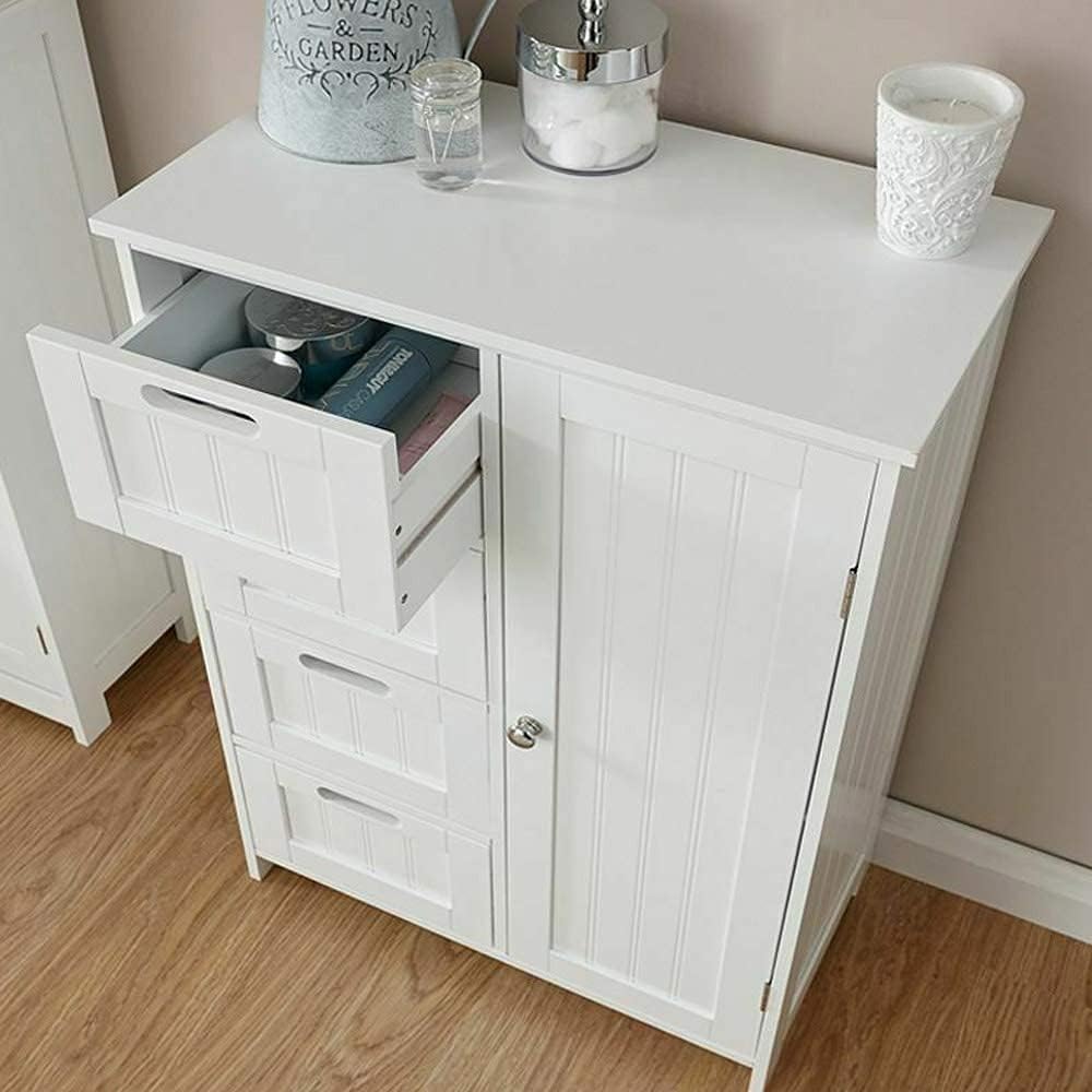 Mobile Bagno 4 Cassetti + Anta Mobiletto Cassettiera Legno MDF Bianco 55x81cm