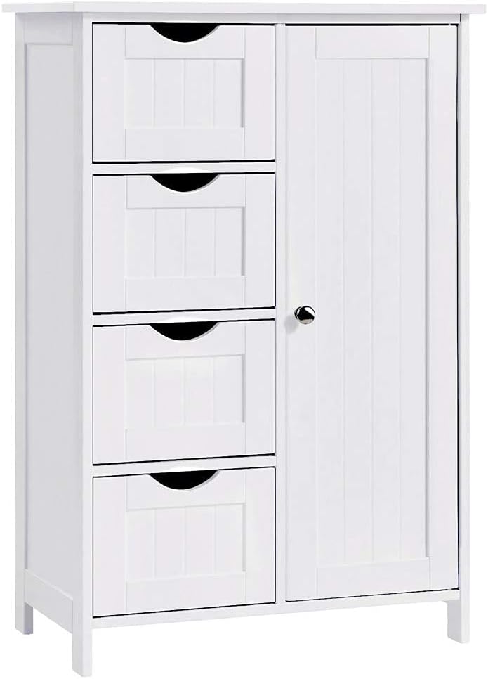 Mobile Bagno 4 Cassetti + Anta Mobiletto Cassettiera Legno MDF Bianco 55x81cm