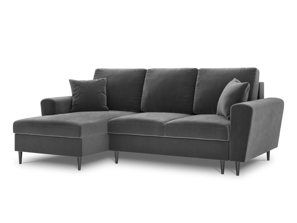 Cosmopolitan Design - Divano convertibile angolare sinistro con contenitore "Kyoto" 4 posti in velluto grigio chiaro 