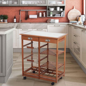 Carrello Cucina Legno con Cassetti Portaposate Ripiani Cesti e Portabottiglie
