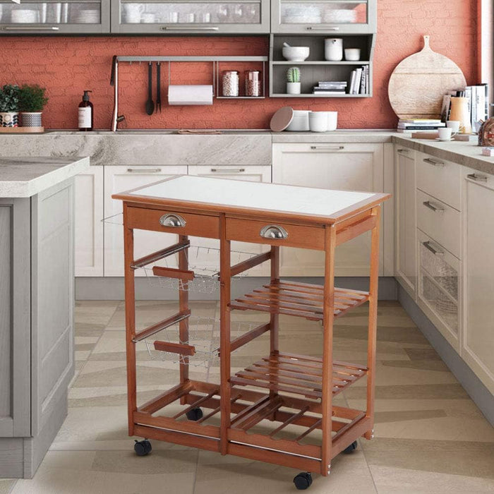 Carrello Cucina Legno con Cassetti Portaposate Ripiani Cesti e Portabottiglie
