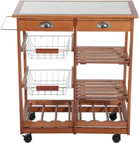 Carrello Cucina Legno con Cassetti Portaposate Ripiani Cesti e Portabottiglie