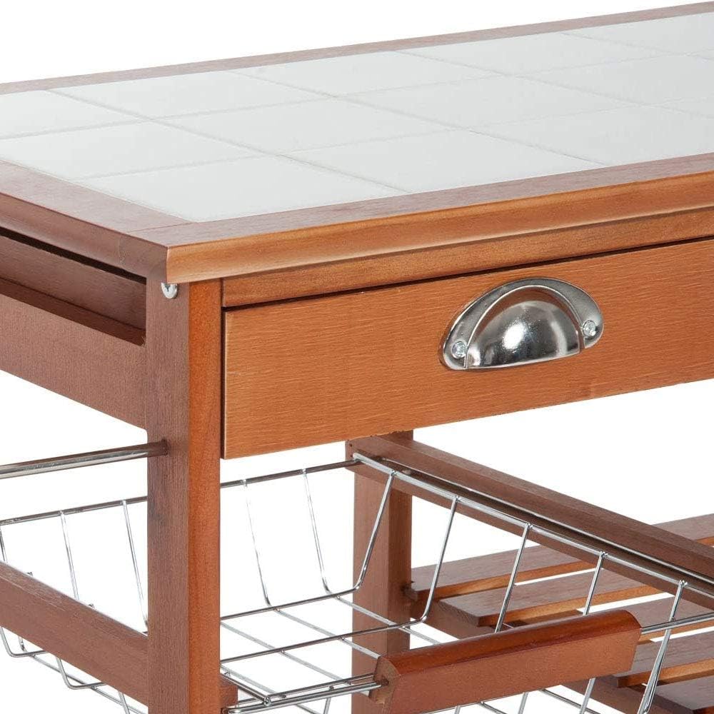 Carrello Cucina Legno con Cassetti Portaposate Ripiani Cesti e Portabottiglie