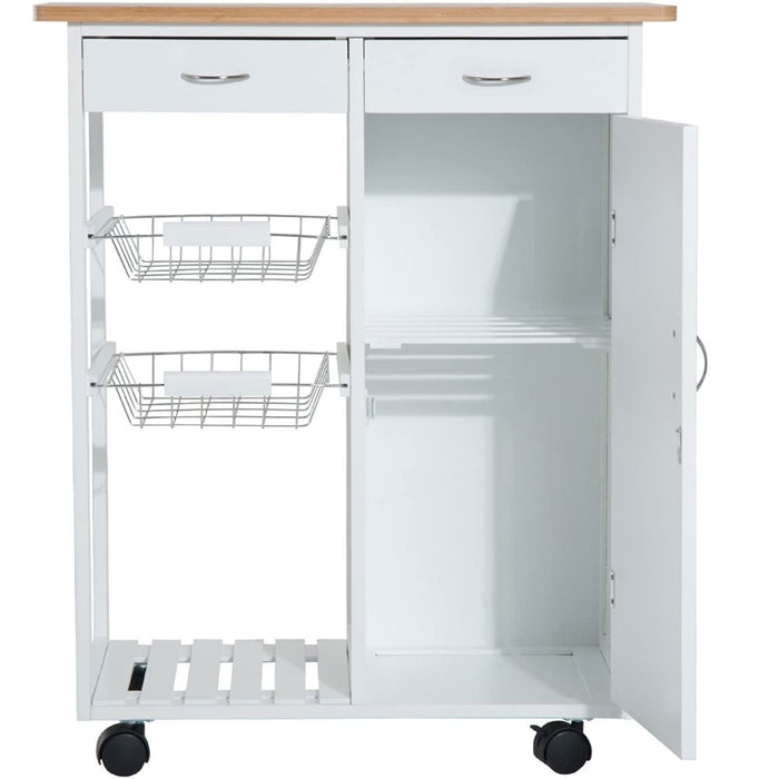 Carrello Cucina Legno con Cassetti Mobiletto Anta 2 Ripiani e Cestelli Acciaio