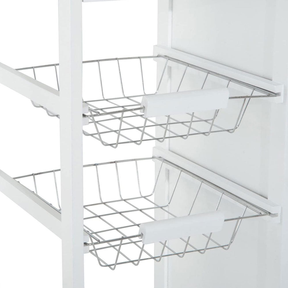 Carrello Cucina Legno con Cassetti Mobiletto Anta 2 Ripiani e Cestelli Acciaio