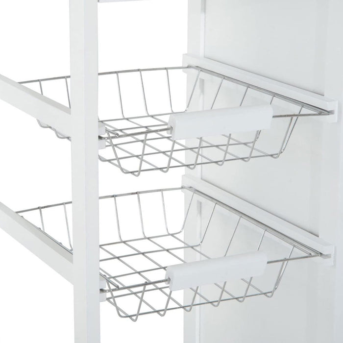 Carrello Cucina Legno con Cassetti Mobiletto Anta 2 Ripiani e Cestelli Acciaio