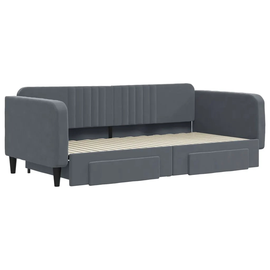 Divano Letto Estraibile Cassetti-Sofa Letto-Daybed Grigio Scuro 100x200cm Velluto 401962