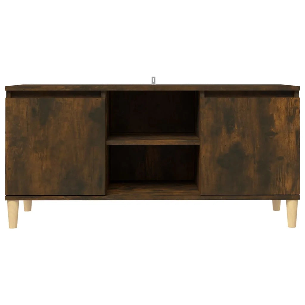 Mobile TV multimediale mensola TV credenza mobile TV per sala da pranzo soggiorno camera da letto con gambe in legno massello finitura rovere affumicato 103,5 x 35 x 50 cm marrone 02_0026856