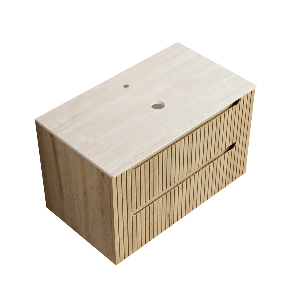Mobile bagno 89 cm in compensato con piano in pietra sinterizzata rovere chiaro