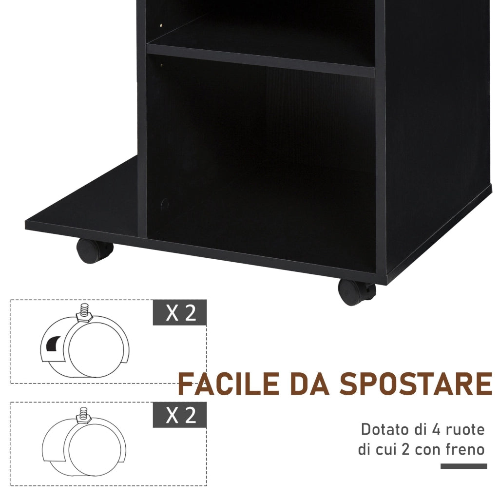 Mobile Porta Stampante 1 Cassetto 2 Ripiani 60x40x68,5 cm in Legno  Nero