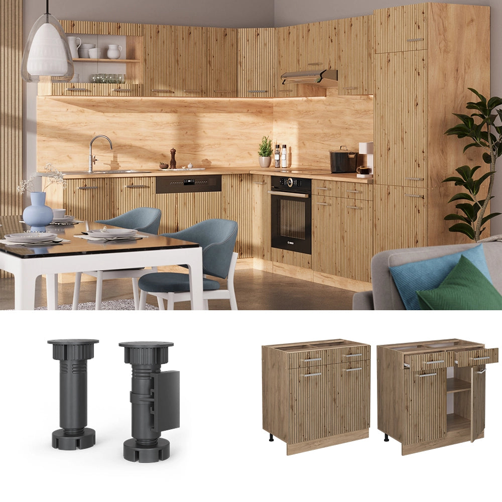 Vicco Mobiletto base per cucina Rovere artigianale 80 cm PL Marmo