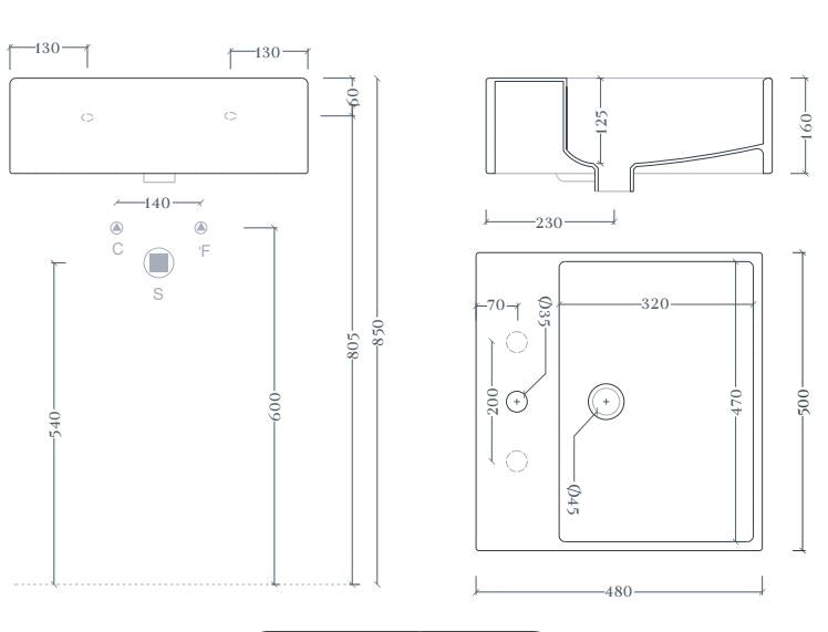Lavabo sospeso/appoggio 1 foro QUADRO 50 Art ceram