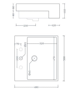 Lavabo semincasso 1 foro QUADRO 50 Art ceram