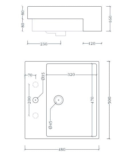 Lavabo semincasso 1 foro QUADRO 50 Art ceram