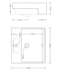 Lavabo semincasso 1 foro QUADRO 50 Art ceram