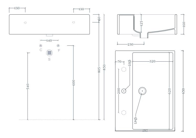Lavabo sospeso appoggio 1 foro QUADRO 65 Art ceram