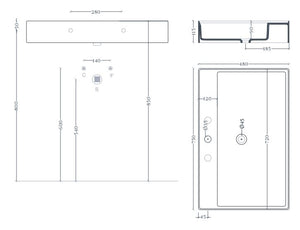Lavabo sospeso/appoggio 1foro 75x48 bianco Scalino-Art ceram