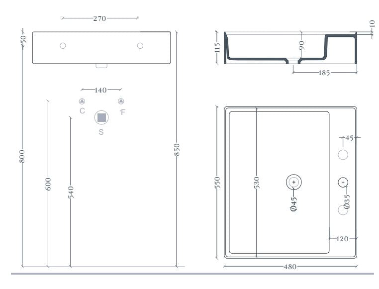 Lavabo sospeso/appoggio 1foro 55x48 bianco Scalino-Art ceram