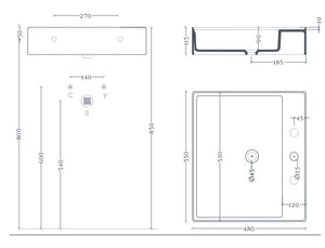 Lavabo sospeso/appoggio 1foro 55x48 bianco Scalino-Art ceram
