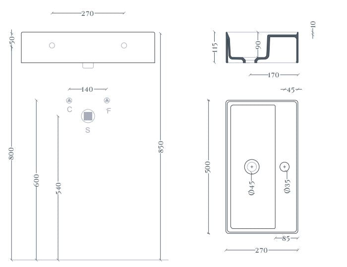 Lavabo sospeso/appoggio 50x27 bianco lucido Scalino-Art ceram