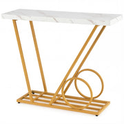 Tavolo consolle finto marmo struttura metallica geometrica design carrello-Tavolo ingresso moderno piano liscio soggiorno corridoio laterale