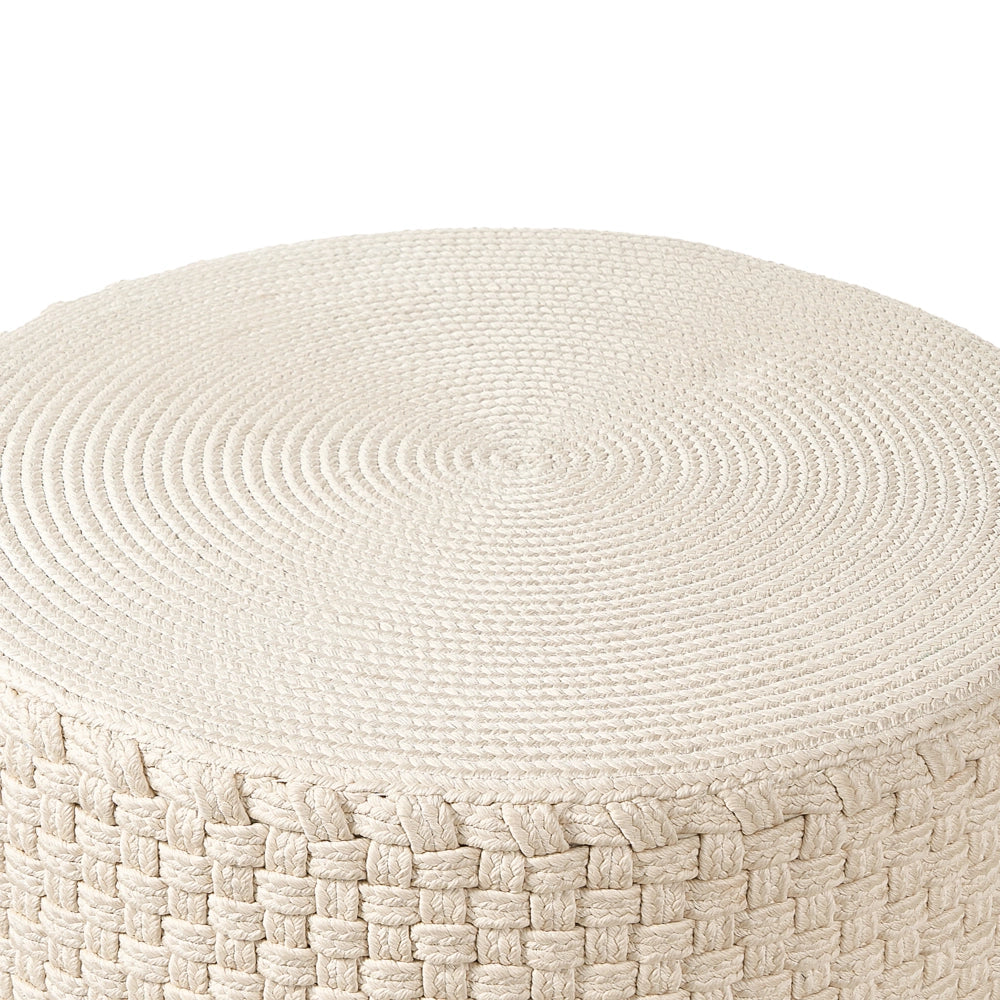 Pouf da giardino in materiale sintetico beige chiaro ⌀ 70 cm Pouf da esterno intrecciato a mano in stile boho