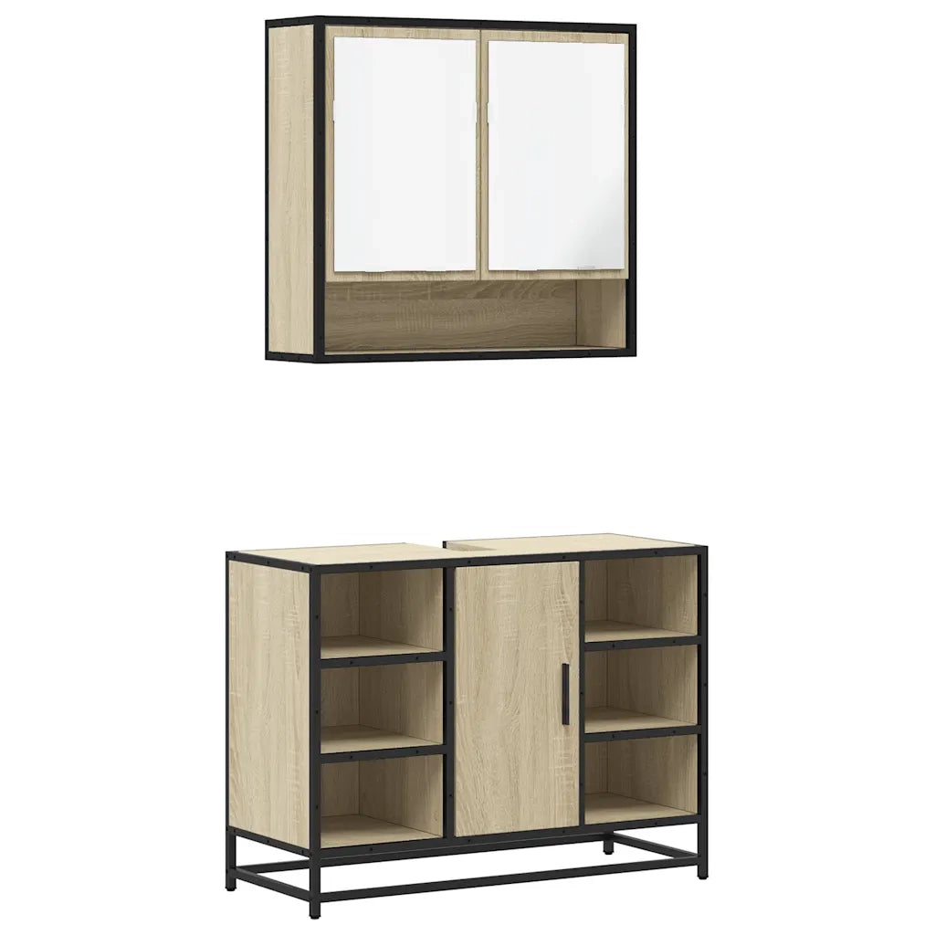 Set Mobili da Bagno 2 pz Rovere Sonoma in Legno Multistrato