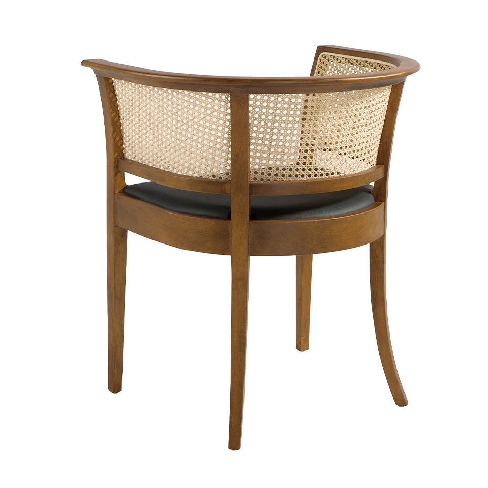 Sedia ecopelle rattan e legno di noce