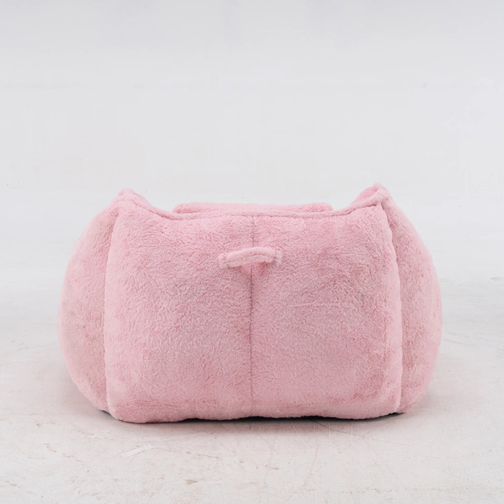 Pouf lounge ergonomico con schienale avvolgente e poggiapiedi per soggiorno e camera da letto in finta pelliccia rosa