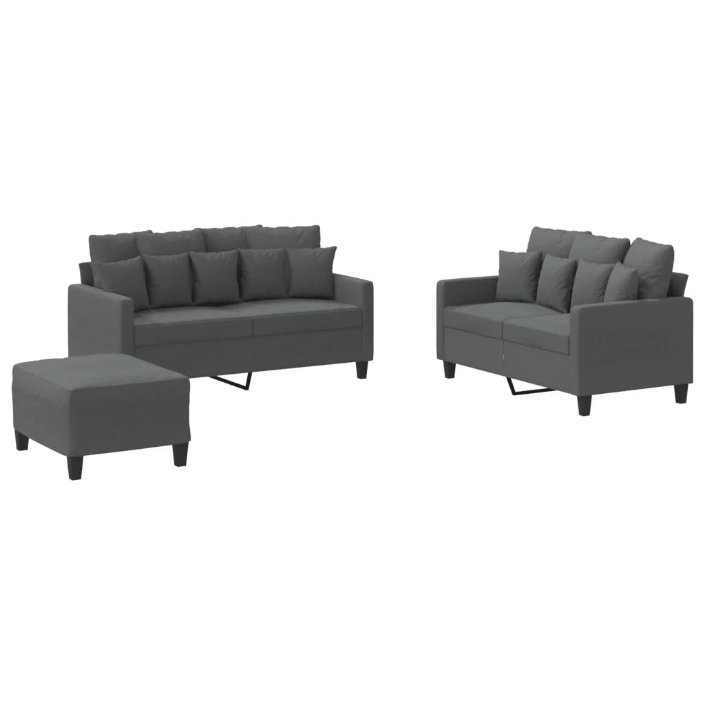 Set di Divani 3 pz con Cuscini Grigio Scuro in Tessuto