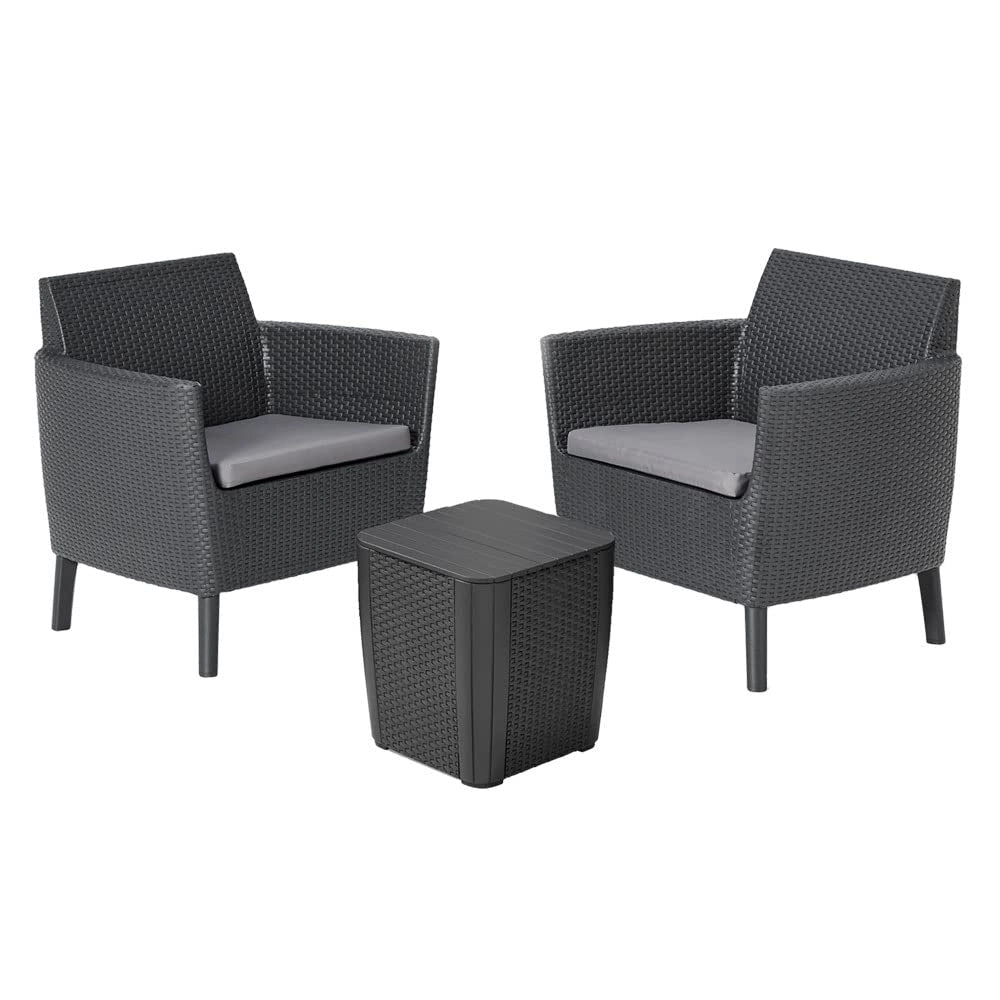 Salottino da Esterno Salemo Balcony Set in Resina Effetto Rattan 3 Pezzi