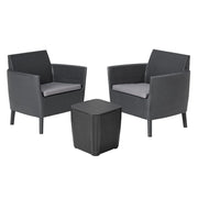 Salottino da Esterno Salemo Balcony Set in Resina Effetto Rattan 3 Pezzi