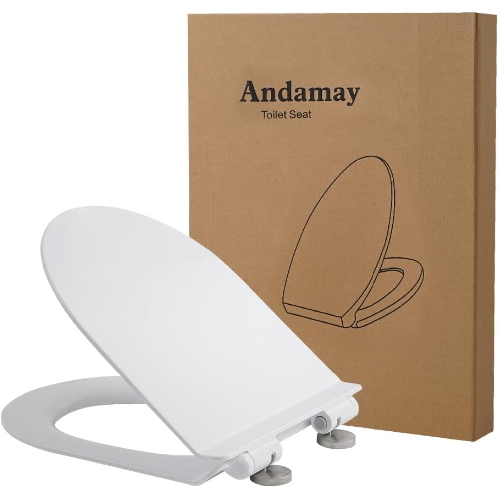 Sedile wc bianco con chiusura morbida a forma di d, pulizia a sg