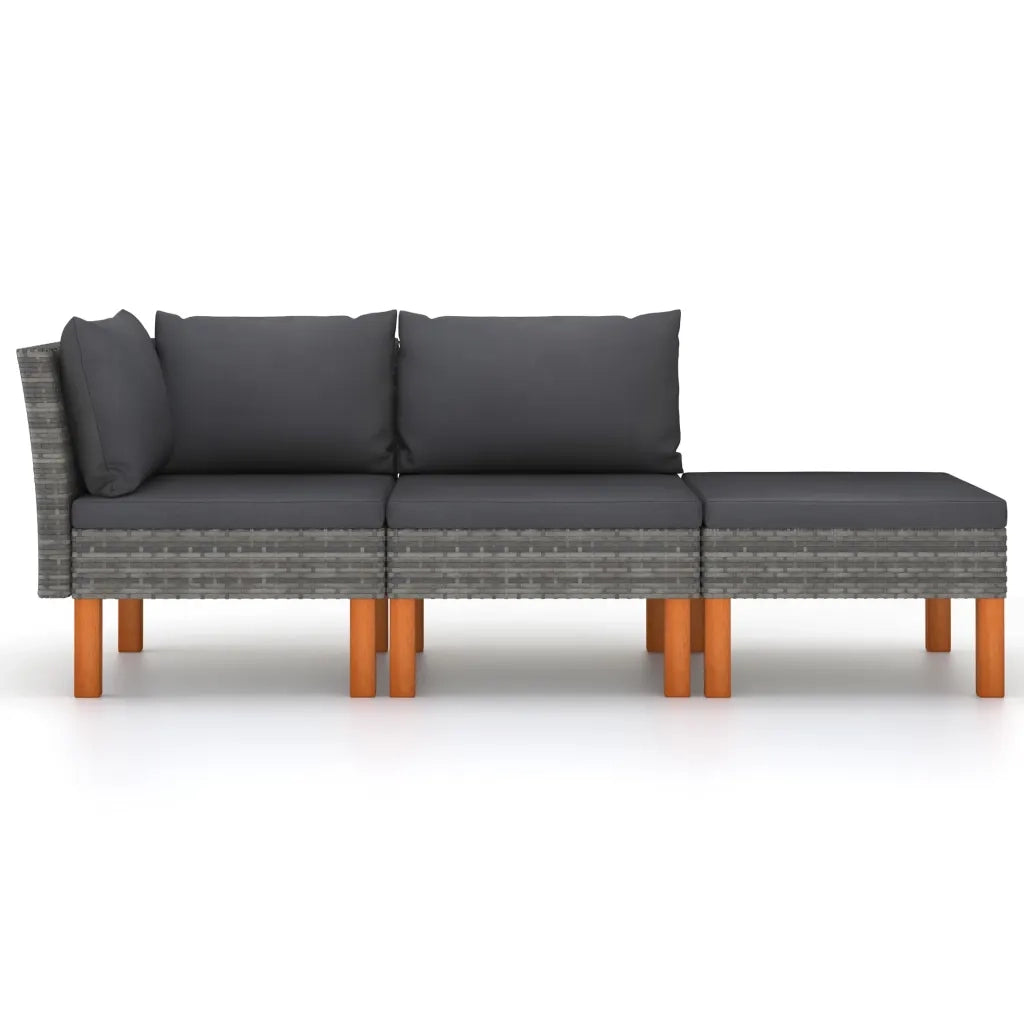 Set di Divani da Giardino 3 pz | Set Salotto da Giardino Polyrattan Massello di Eucalipto