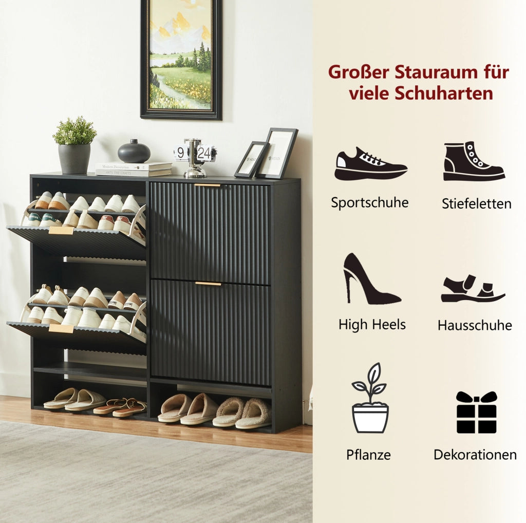 Scarpiera stretta 120x24x102 cm in MDF e metallo nero， per ingresso