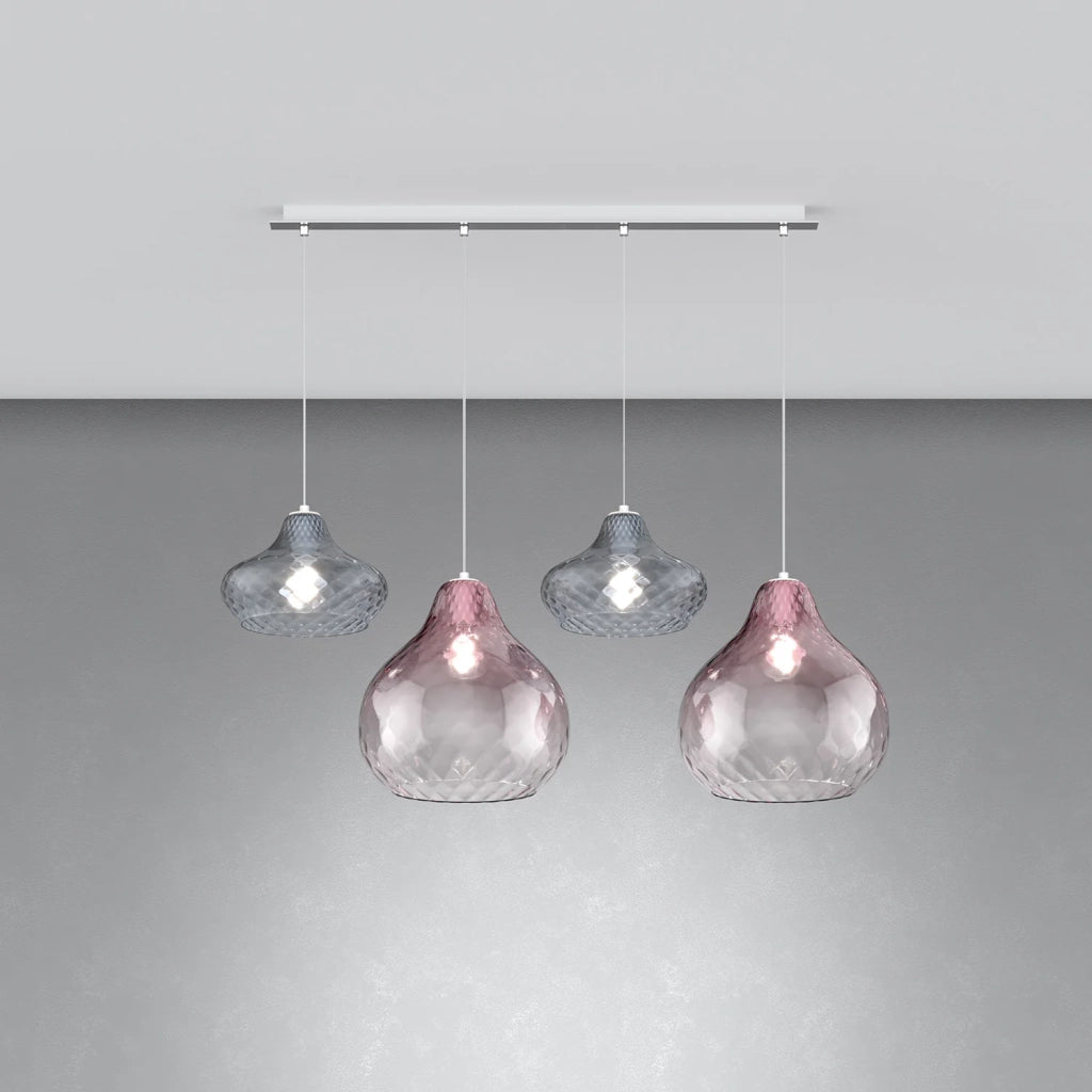 Lampadario Contemporaneo Dress Metallo Cromo Vetro Zaffiro-Ruggine 4 Luci E27