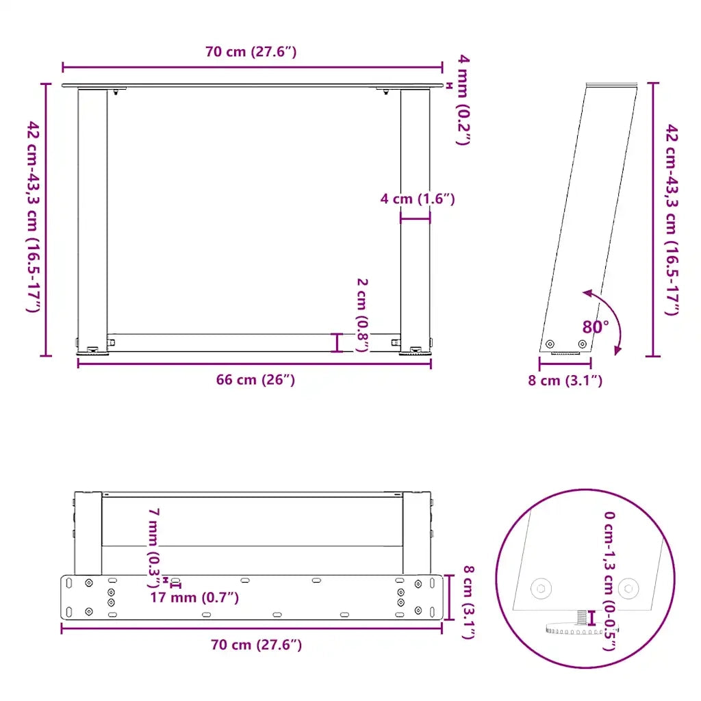 Gambe per Tavolino da Caffè a Forma di U 2 pz Acciaio Naturale 70x(42-43) cm Acciaio