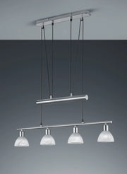 LEVISTO SOSPENSIONE CON BILANCERE LED 4 VETRI ACCIAIO L.80,5 CM 4 LUCI ATTACCO E14, LAMPADINE INCLUE 19,6W 1880LM 3000K