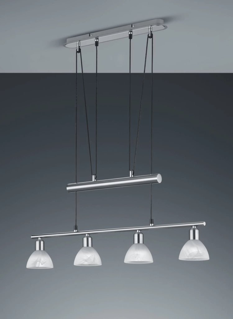 LEVISTO SOSPENSIONE CON BILANCERE LED 4 VETRI ACCIAIO L.80,5 CM 4 LUCI ATTACCO E14, LAMPADINE INCLUE 19,6W 1880LM 3000K