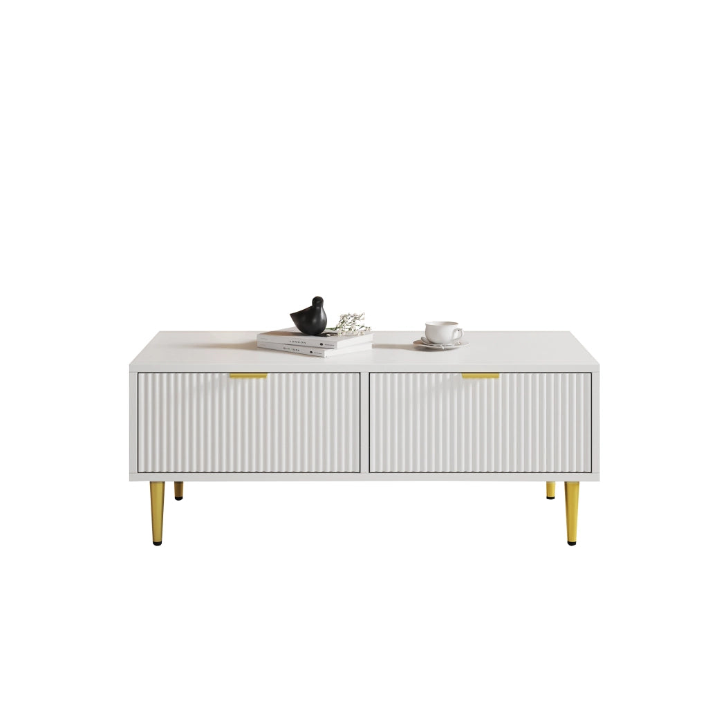TAVOLINO DA SALOTTO 100x50x40 cm Bianco/Oro con 2 Cassetti
