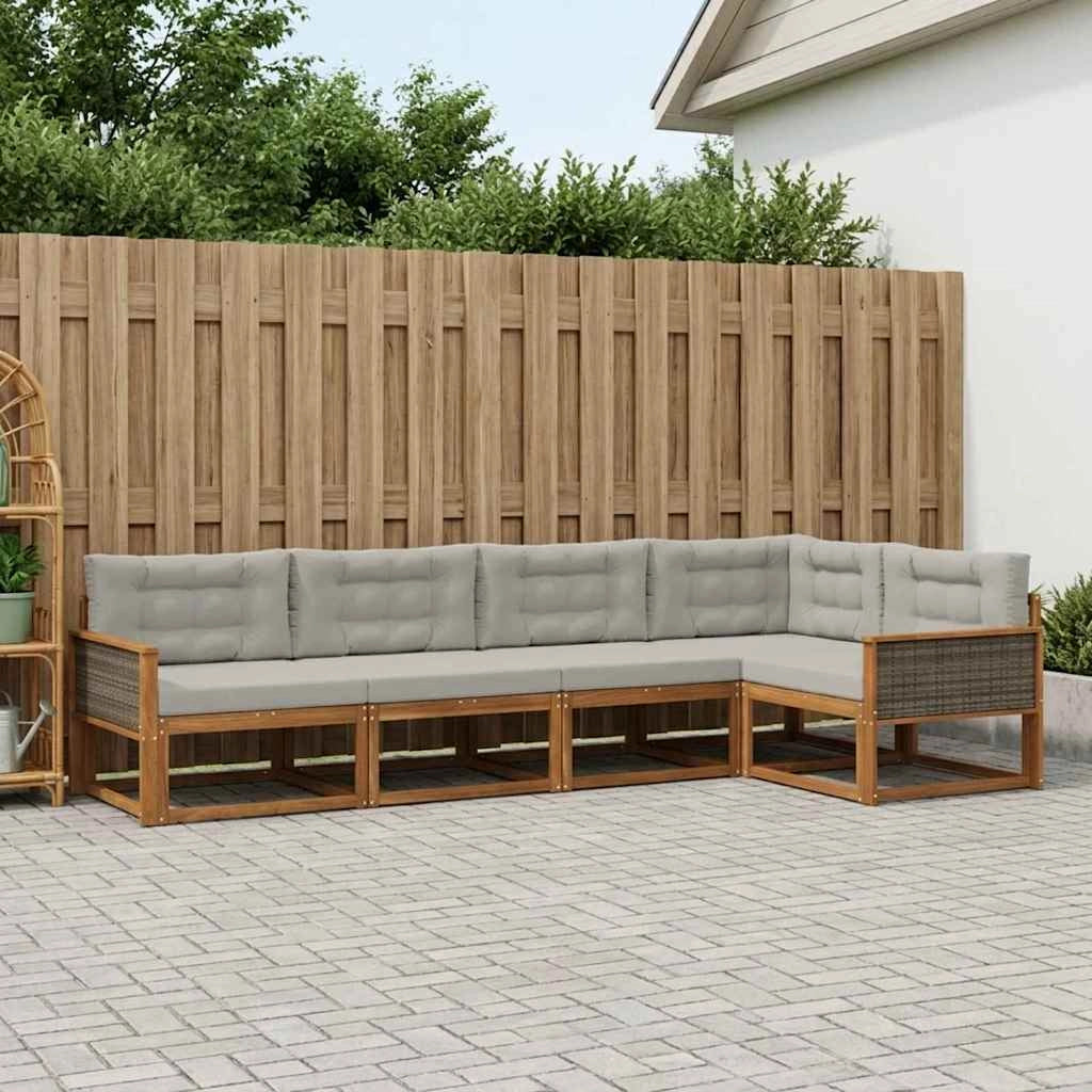 Set di divani da esterno 5 pz Naturale e Grigio chiaro 3382559