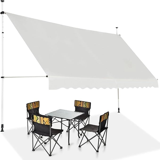 Tenda da Sole per Balcone, Tenda da Sole a Morsetto per Esterno, Regolabile in Altezza, Telaio Telescopico Senza Forare, Telo Resistente ai Raggi Solari (350 cm, Beige)