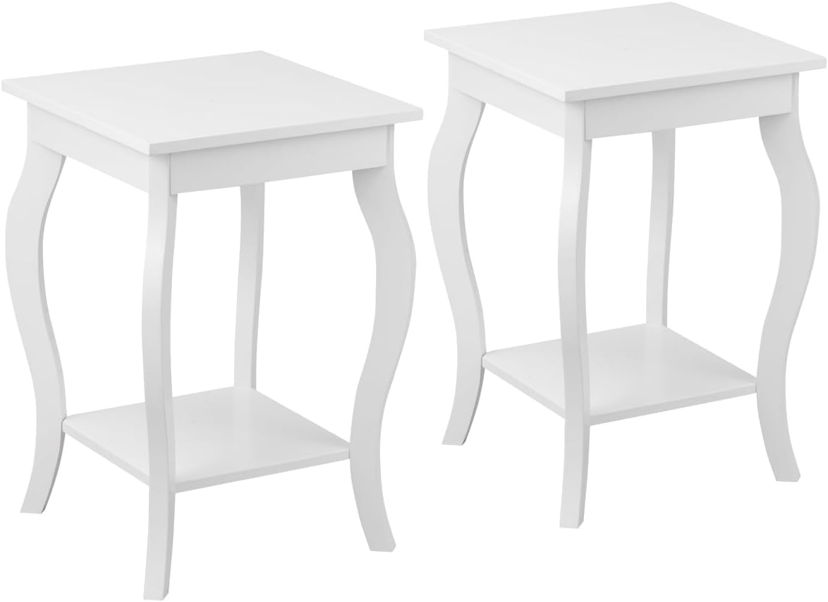 Comodino, Comodino da Divano a 2Livelli, Tavolino per la Camera da Letto, Capacità di peso di 17 kg, 40 x 40 x 60 cm (2, bianco)