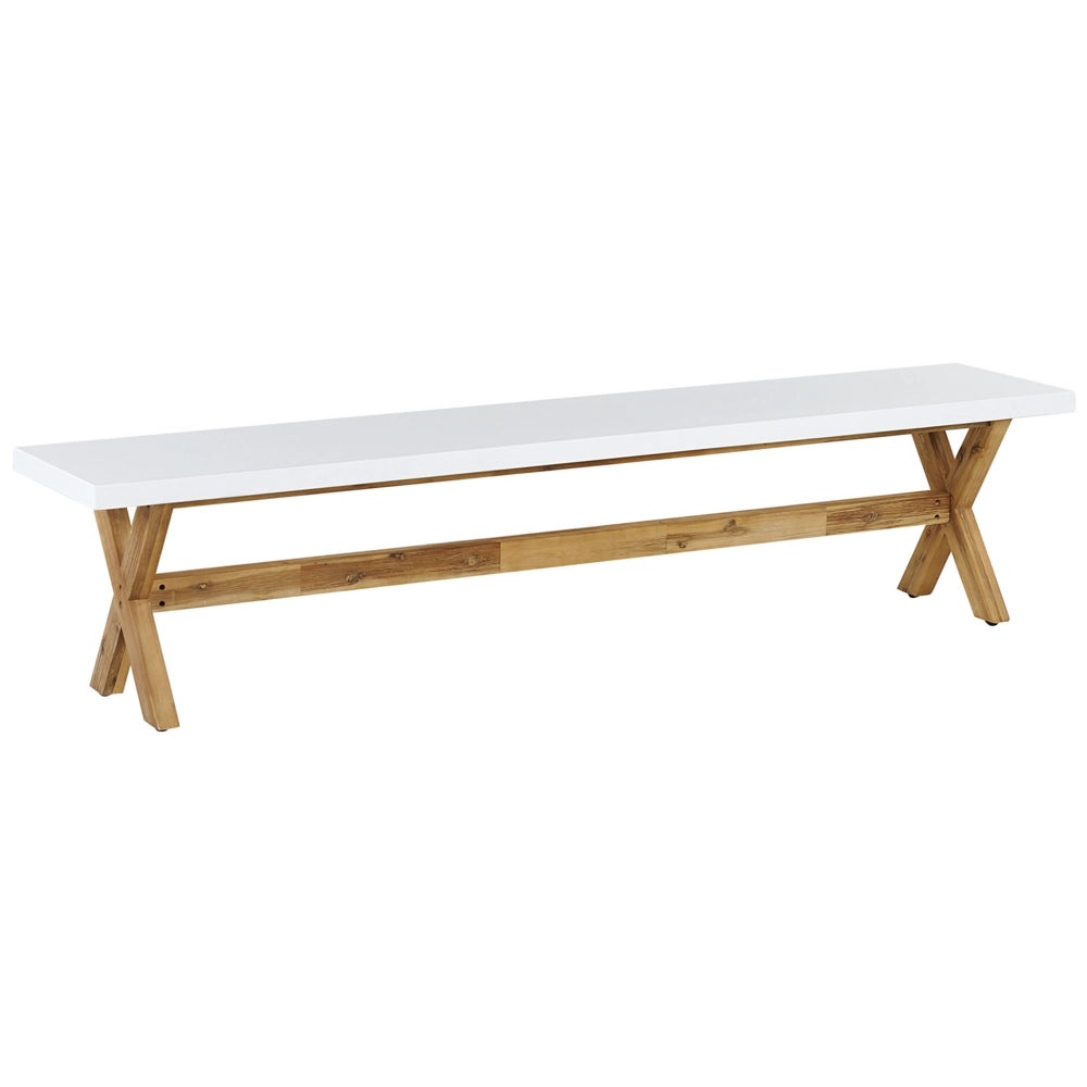 Panca da giardino 3 posti in cemento grigio con gambe in legno stile moderno industriale