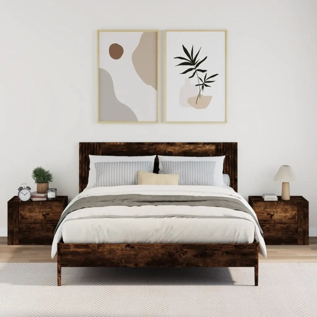Comodini a Muro 2 pz-Set di 2 Tavolino da notte Rovere Fumo 45x30x35 cm 705306