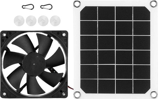 Ventilatore portatile con pannello solare impermeabile - per pollai, capanne, case per animali, camper - 6V 10W.